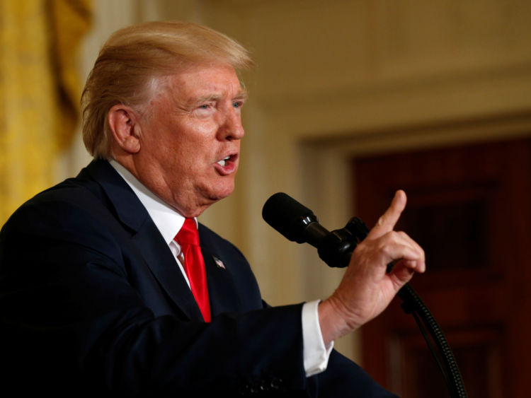  U.S. Le président Trump parle lors d'une conférence de presse conjointe à la Maison-Blanche à Washington 