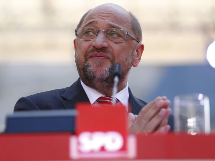  Le candidat chancelier socialiste (SPD) Martin Schulz réagit lors du rassemblement final de la campagne à Aix-la-Chapelle 