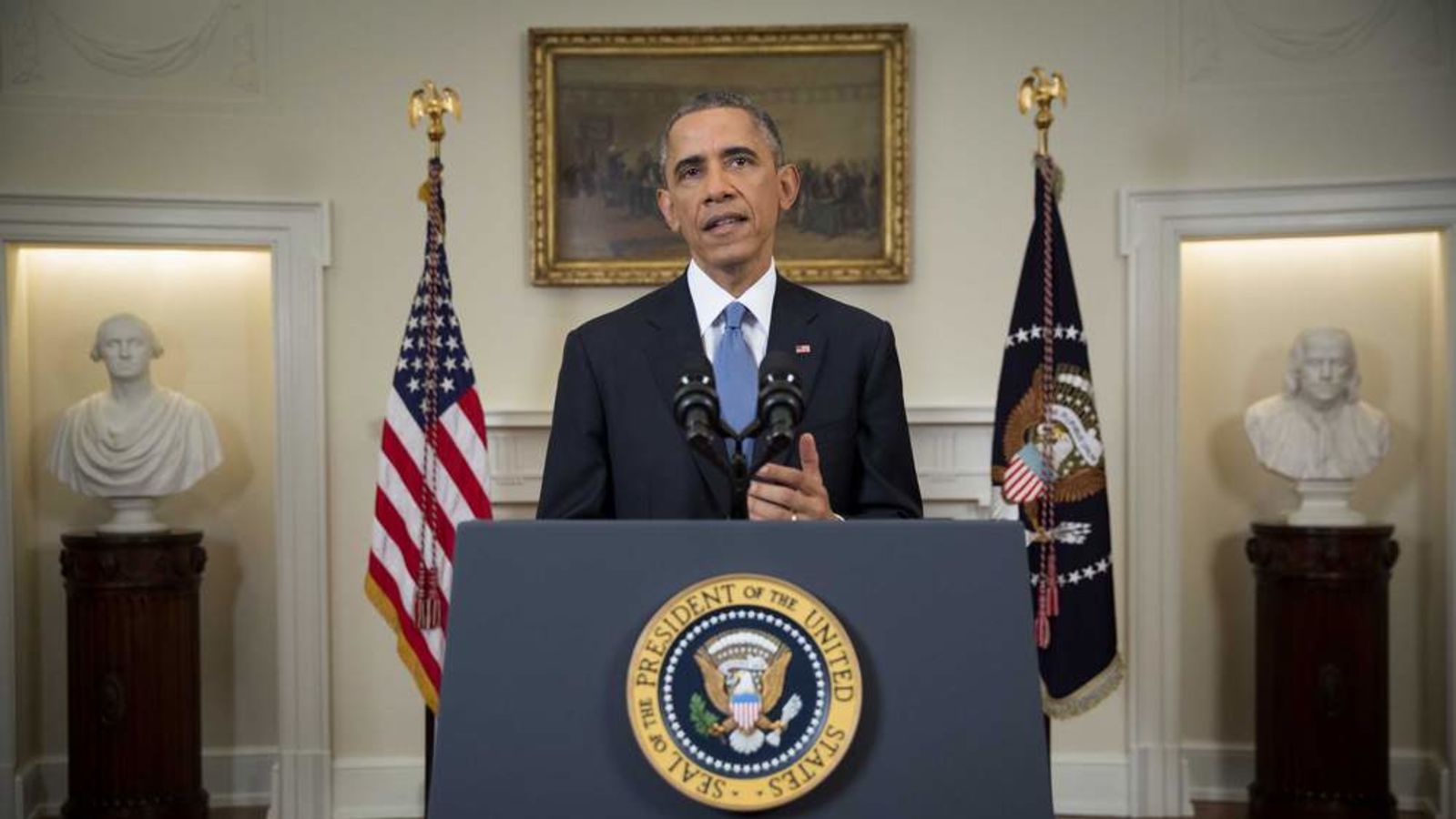  États-Unis. Le président Obama annonce un changement dans la politique des États-Unis et Cuba tout en adressant une adresse à la nation à la Maison-Blanche à Washington 