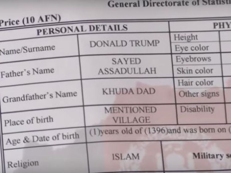  Le certificat de naissance de Donald Trump en Afghanistan Pic: Radio Free Europe / Radio Liberty par Storyful 