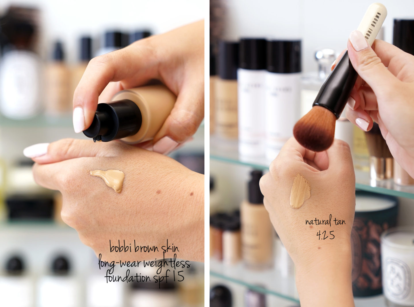  Bobbi Brown Peau Longue Revue Revue de la Fondation et Nuancier Naturel 4.25 et Brosse à Pleine Couverture 