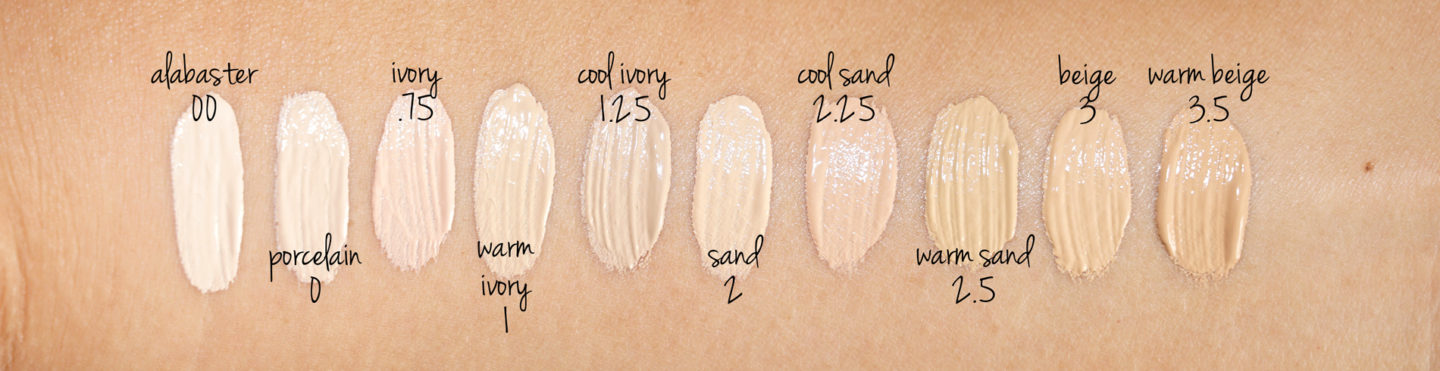  Bobbi Brown Skin Long- Nuancier de fond de teint en albâtre, porcelaine, ivoire, ivoire chaud, ivoire froid, sable, sable frais, sable chaud, beige et beige chaud 