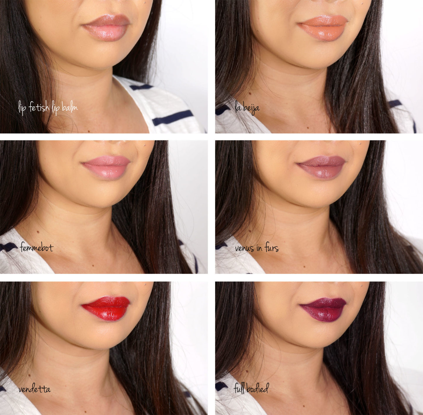  Pat McGrath Baume Lèvres Fétiche, La Beija, Femmebot , Vénus à Fourrures, Vendetta, Nuances de lèvres Full Bodied 