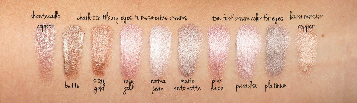  Charlotte Tilbury Eyes pour hypnotiser Ombres crème dans Star Gold et Rose Gold Review + Échantillons comparés à Tom Ford, Chantecaille et Laura Mercier 