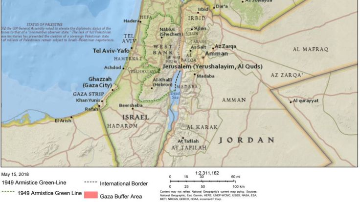 . territoire palestinien occupé, montrant la ligne d'armistice de 1949. Crédit: Bureau de la coordination des affaires humanitaires des Nations Unies 