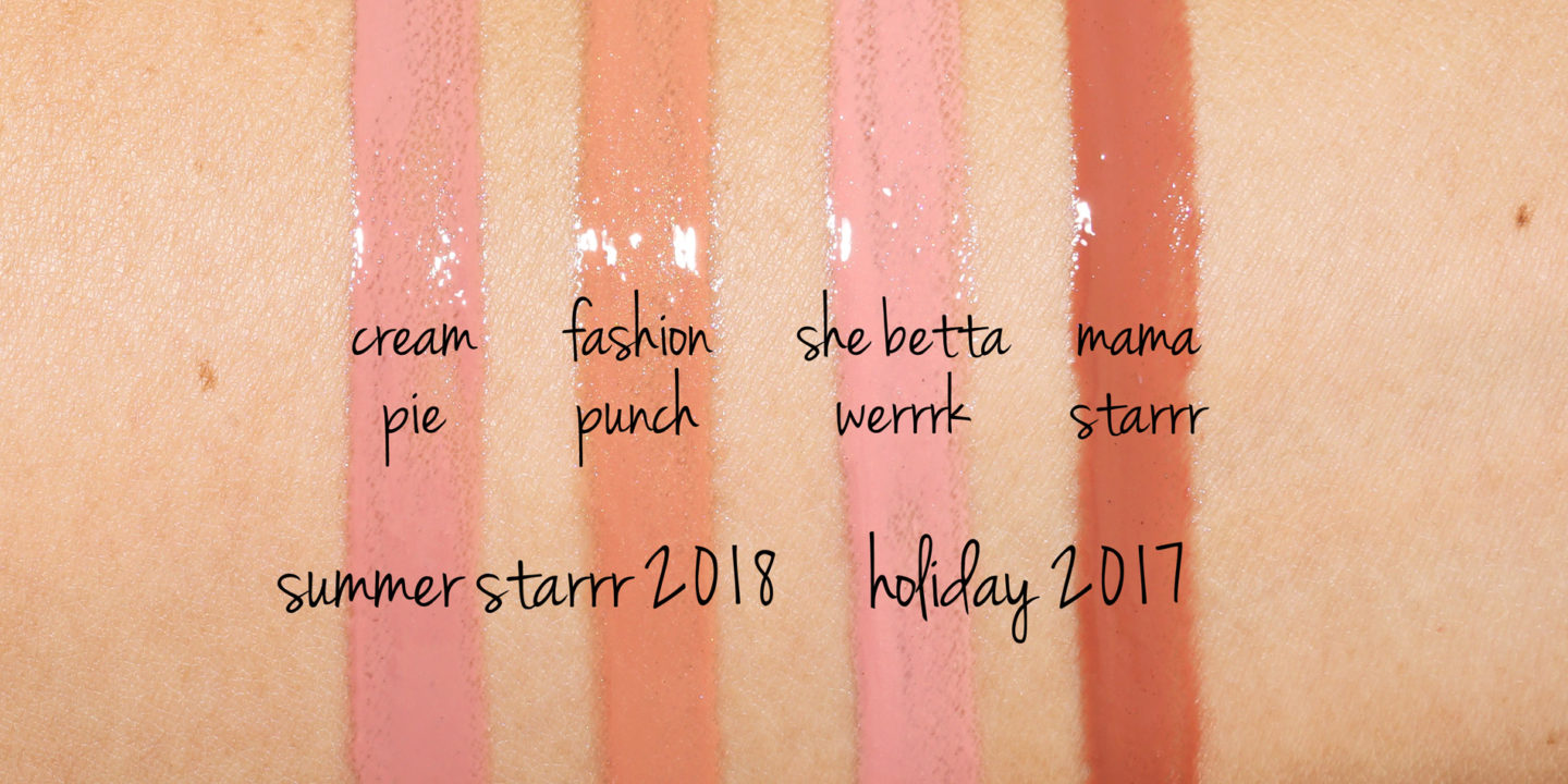 MAC Été Starrr Lipglass Fashion Punch et Cream Pie vs You Betta Werrrk et Mamastarrr 