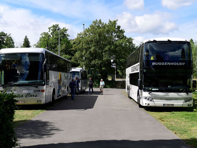  Des bus avec des élèves en voyage scolaire restent sur le parking du zoo de Planckendael Une jeune lionne s'échappa de son enclos 