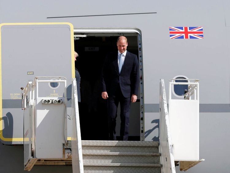 Le prince William arrivant à Amman, en Jordanie  