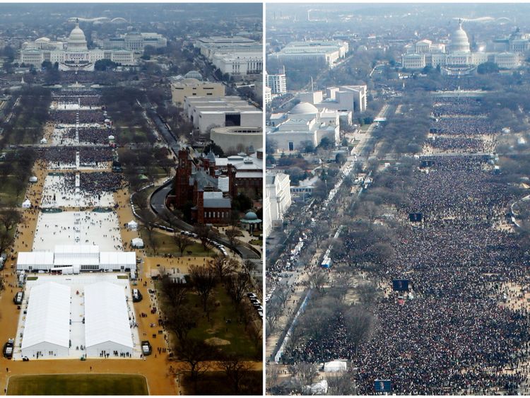 National Mall le 20 janvier 2017 et le 20 janvier 2009, à Washington