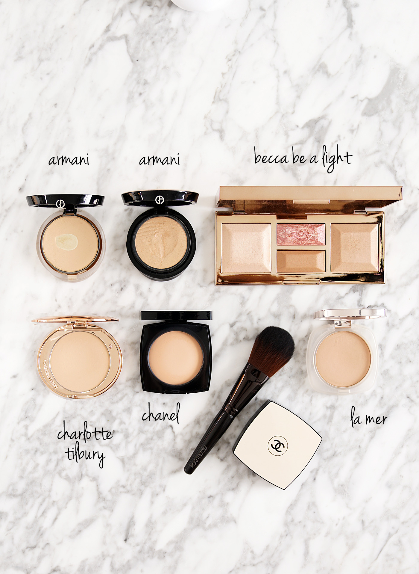 Les meilleures poudres à presser Armani, Becca, Charlotte Tilbury, Chanel Les Beiges et La Mer