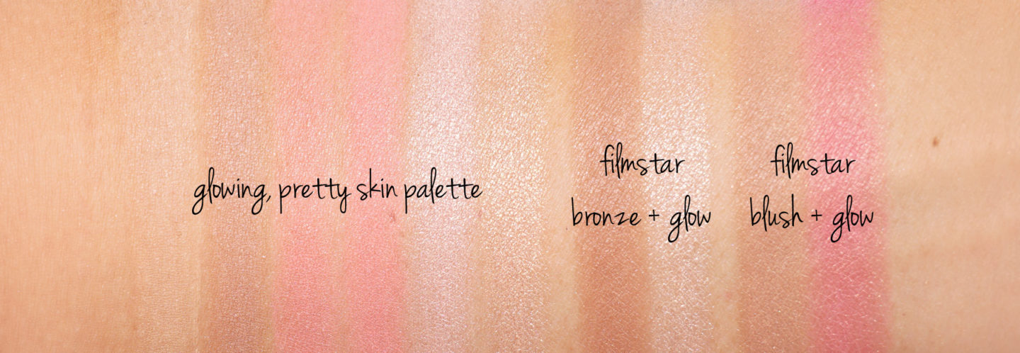 Charlotte Tilbury Glowing Pretty Skin Palette échantillons vs Filmstar Bronze et Glow et Filmstar Blush et Glow