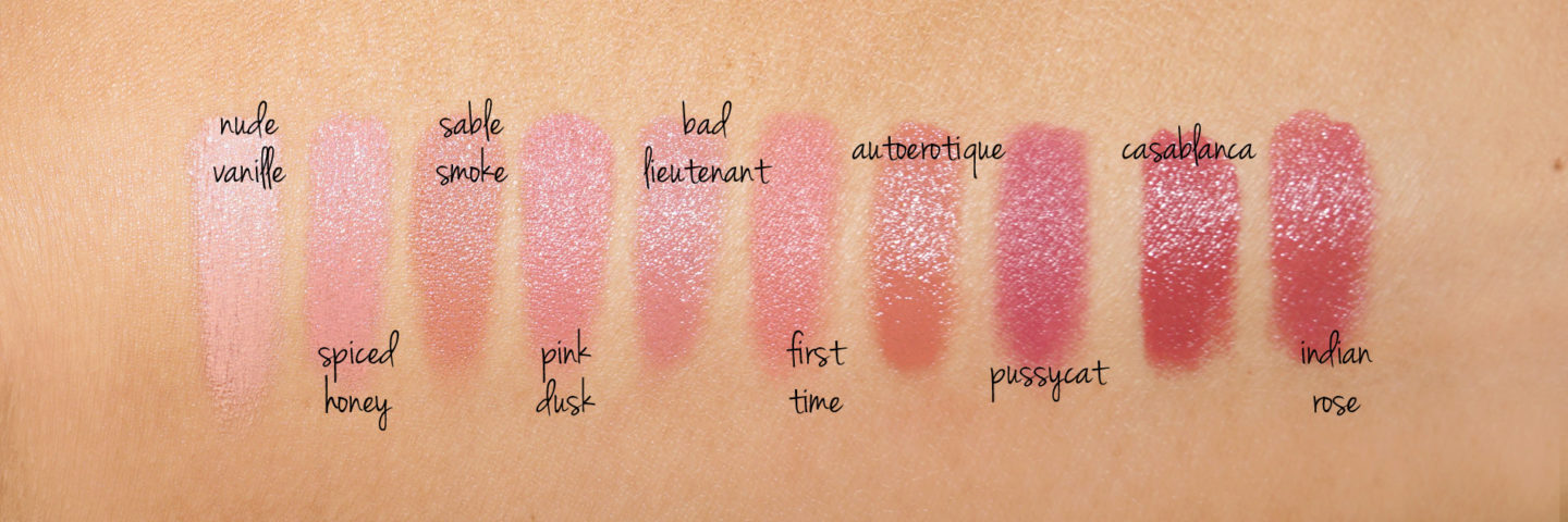 Tom Ford Lip Nuancier Nu Vanille, Miel épicé, Fumée de Sable, Crépuscule rose, Bad Lieutenant, Première fois, Autoérotique, Pussycat, Casablanca et Rose indienne