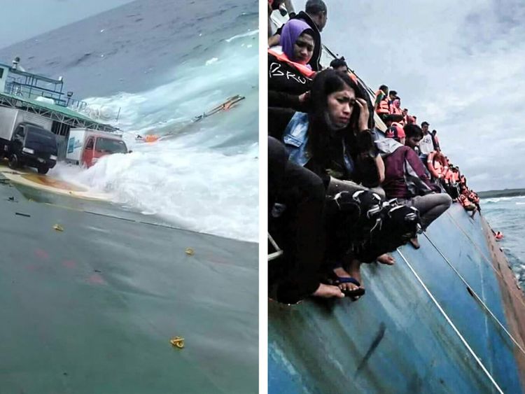 Le bateau de KM Lestari Maju coule dans les eaux de l'île de Selayar en Indonésie