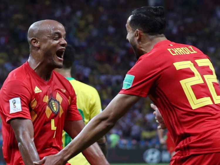   lors du match de quart de finale de la Coupe du Monde de la FIFA 2018 entre le Brésil et la Belgique à Kazan Arena le 6 juillet 2018 à Kazan, en Russie.