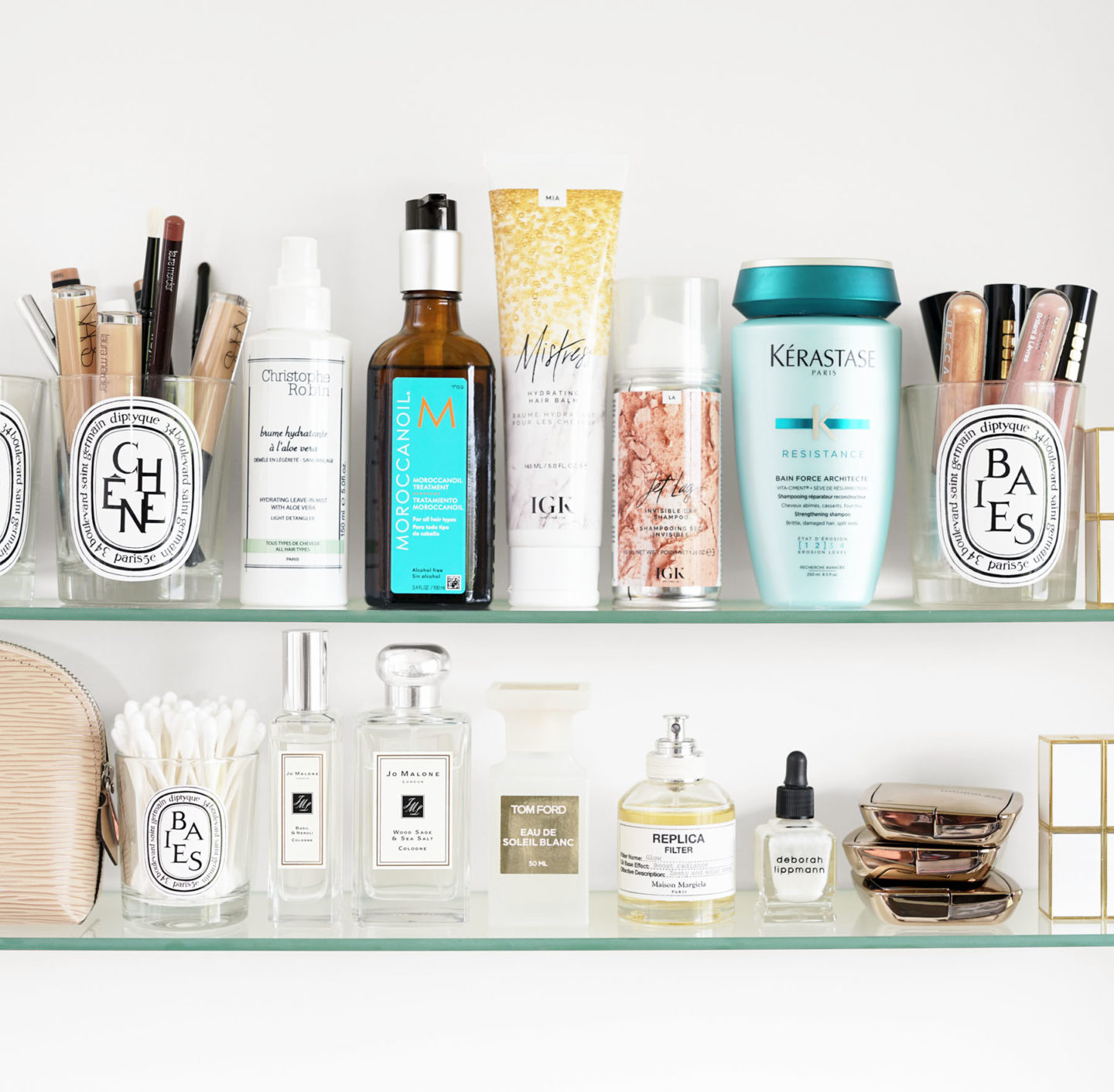 Produits capillaires et parfums préférés Christophe Robin, Moroccanoil, IGK et Jo Malone