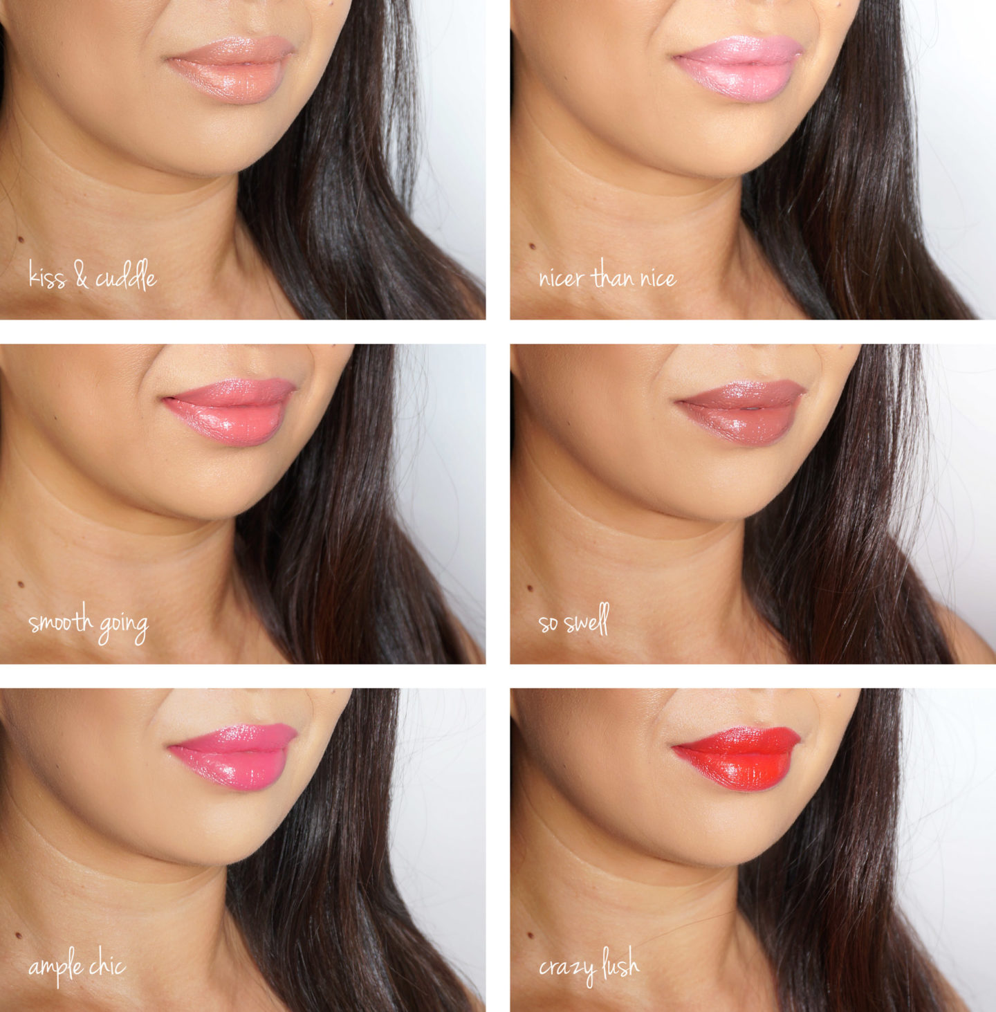 MAC Beaucoup de rouge à lèvres repulpant Pout Baiser et câliner, plus agréable que Nice, lisse aller, donc Swell, Ample Chic, Crazy Lush et Lip Gloss Review | Le livre de beauté