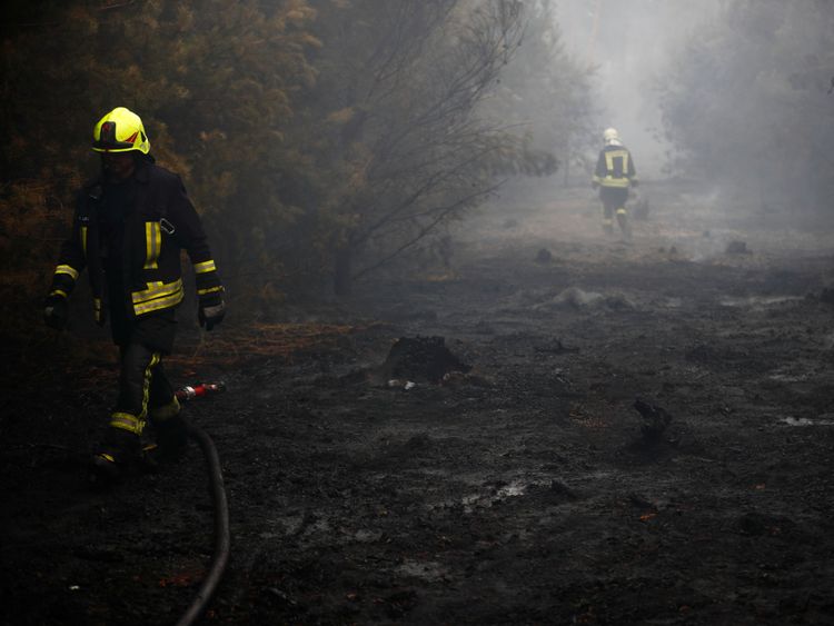 Les pompiers aident à éteindre un incendie de forêt près de Treuenbrietzen, en Allemagne, le 24 août 2018. REUTERS / Hannibal Hanschke