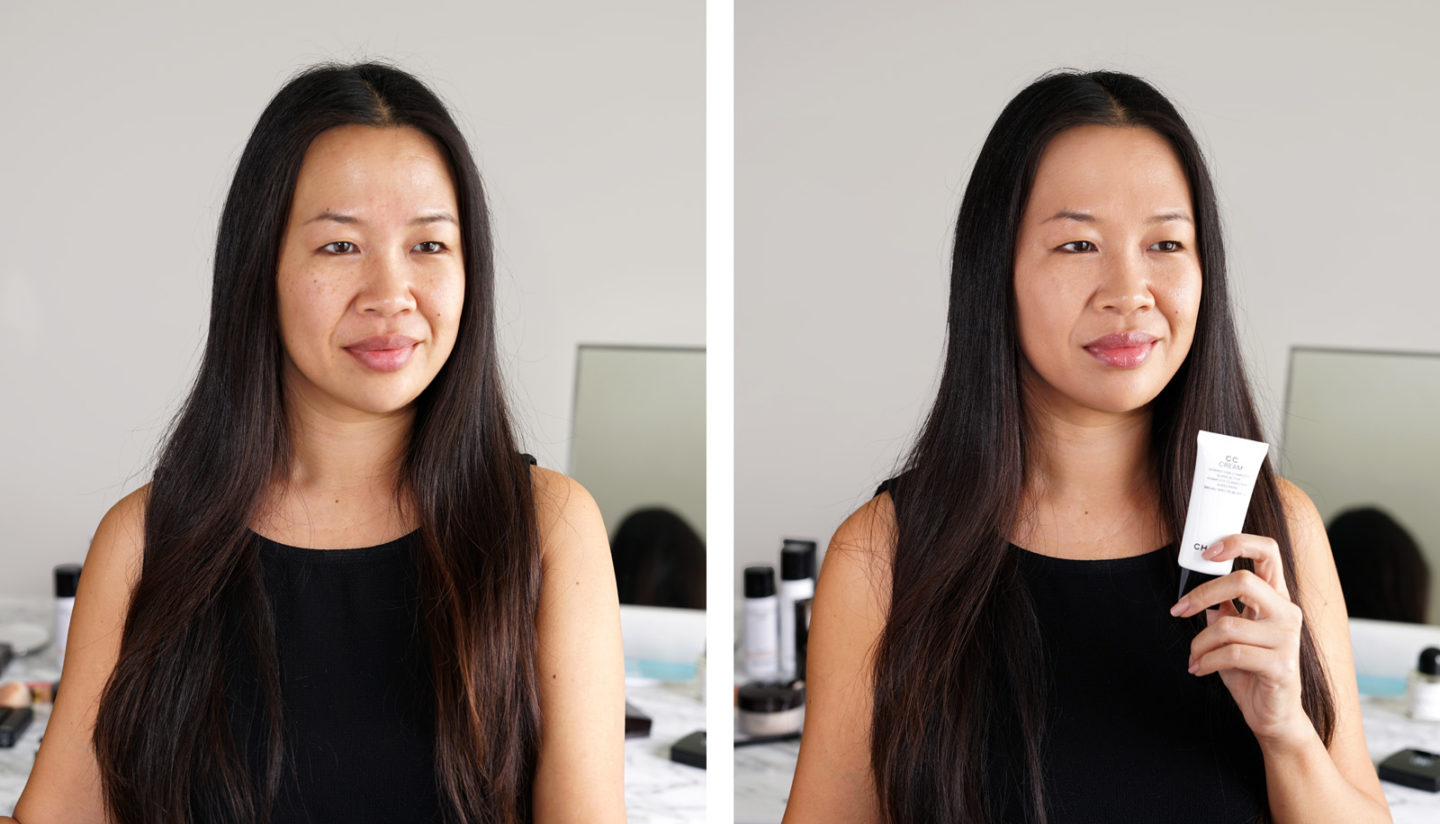 Chanel CC Cream 40 Beige, peau nue vs. base