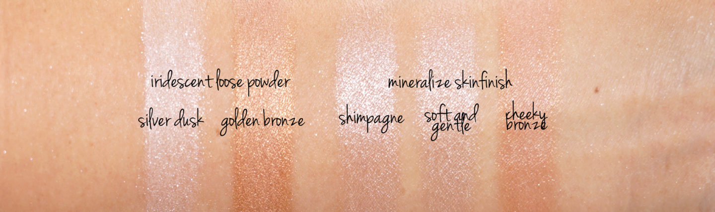 MAC Silver Dusk, Bronze doré, Shimpagne, Échantillons de bronze doux et doux et effrontés