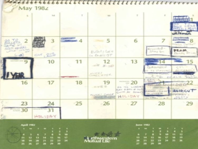 Les pages du calendrier ont été soumises par l'équipe de défense de M. Kavanaugh. Pic: Comité judiciaire du Sénat 