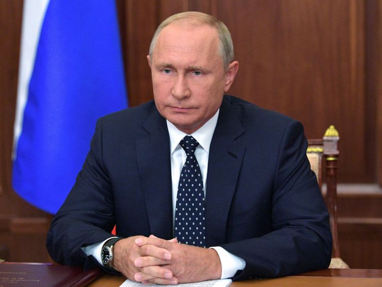 Le président Vladimir Poutine prend la parole lors d'un discours à la nation concernant une réforme des retraites le 29 août
