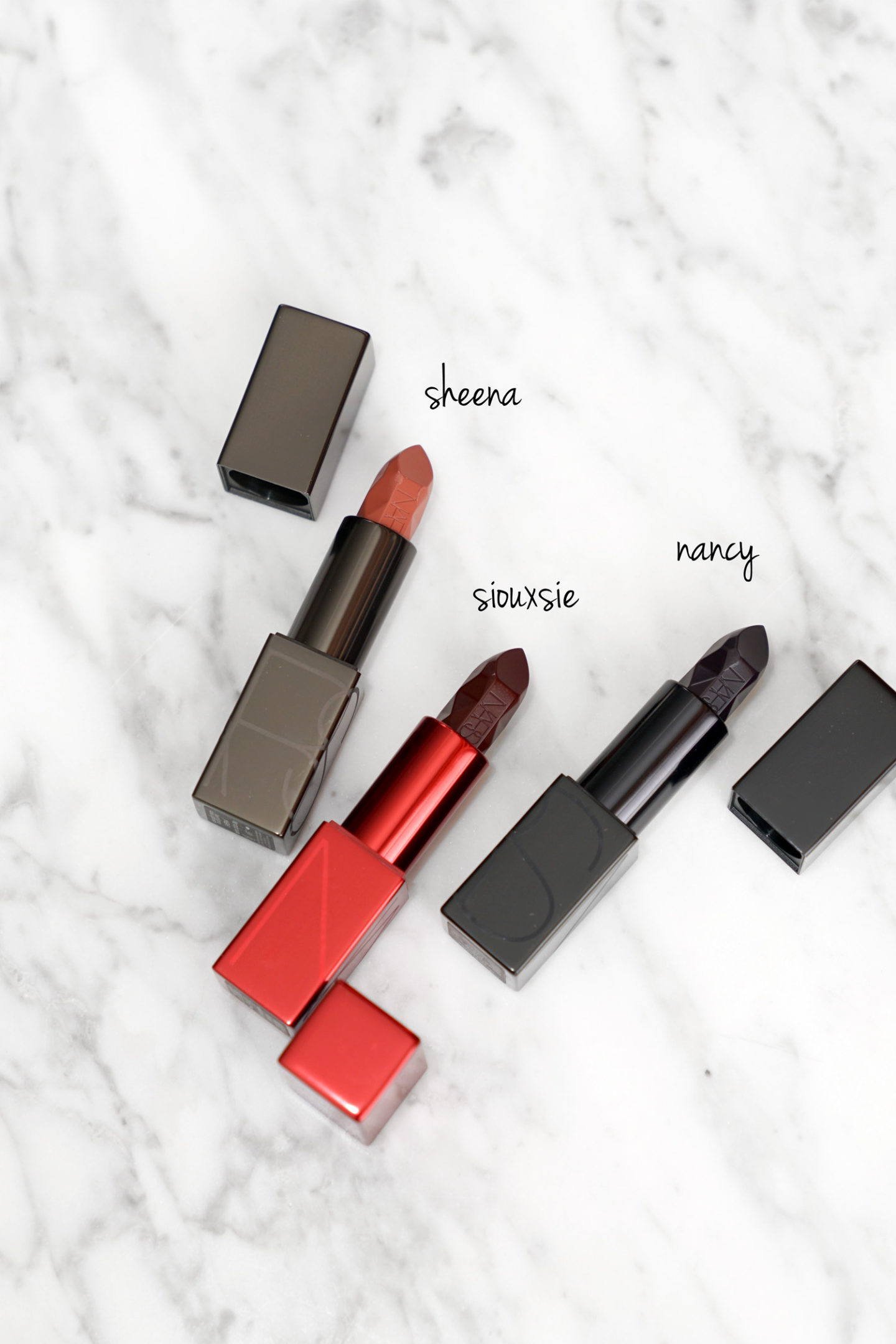 NARS Holiday 2018 Piques de Rouges à lèvres Audaces Sheena, Nancy et Siouxsie