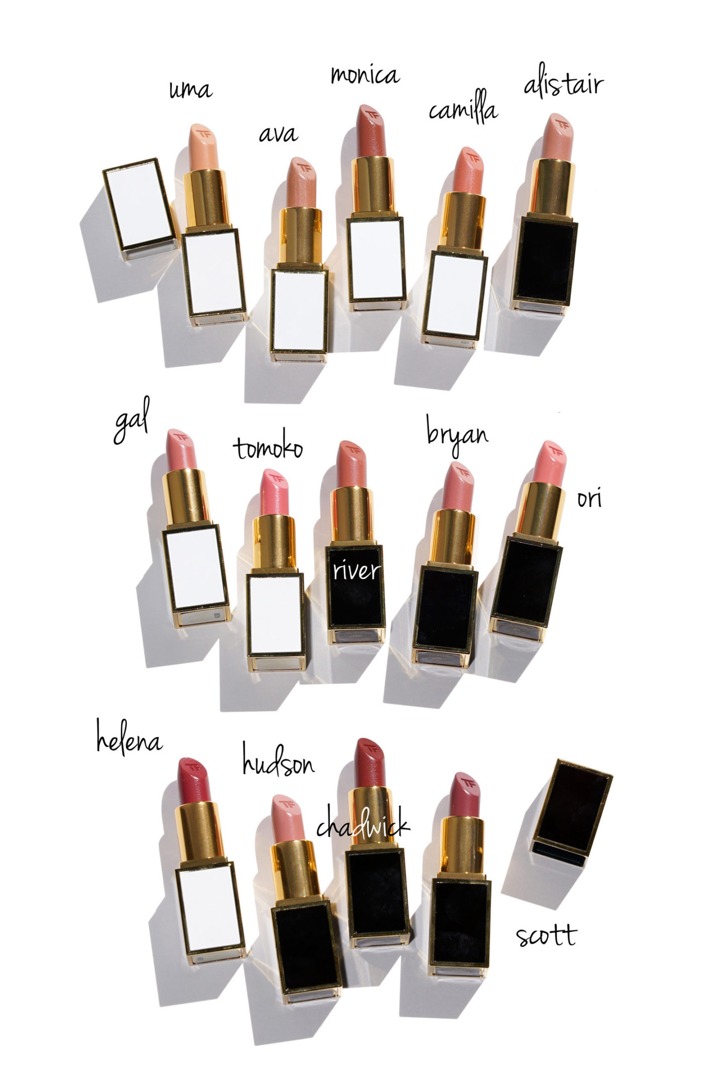 Rouge à lèvres Tom Ford pour garçons et filles 2018, Uma, Ava, Monica, Camila, Alistair, Gal, Tomoko, rivière, Bryan, Ori, Helena, Hudson, Chadwick et Scott