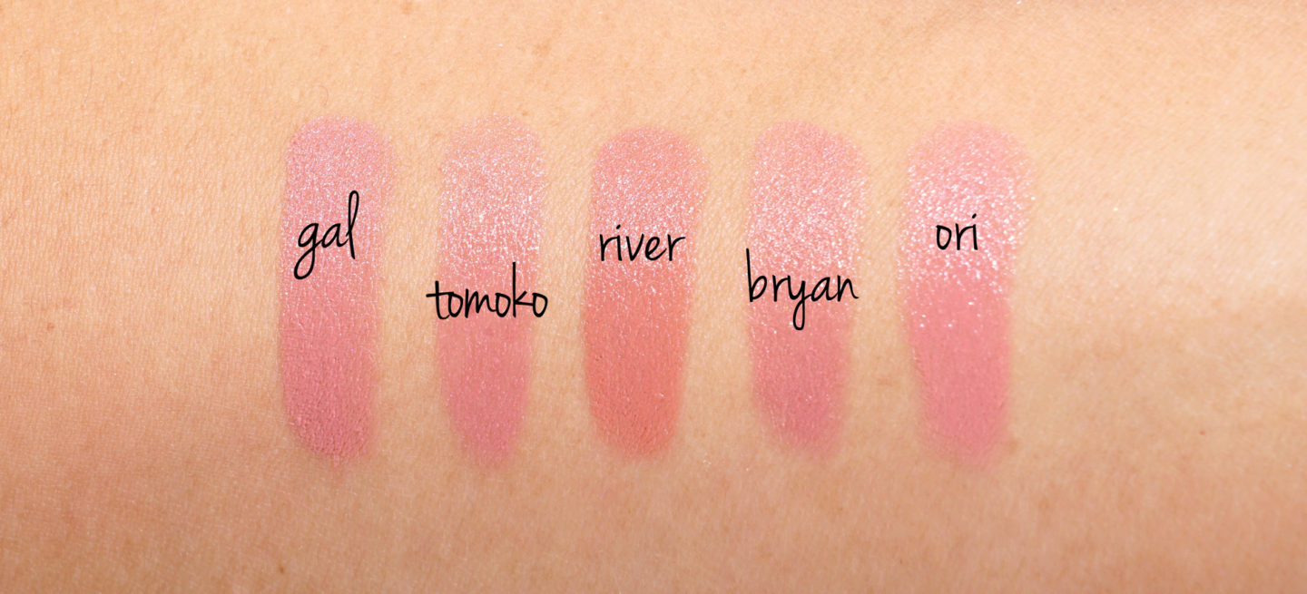 Tom Ford, couleurs pour les lèvres des garçons et des filles, Tomoko, River, Bryan, Ori swatches