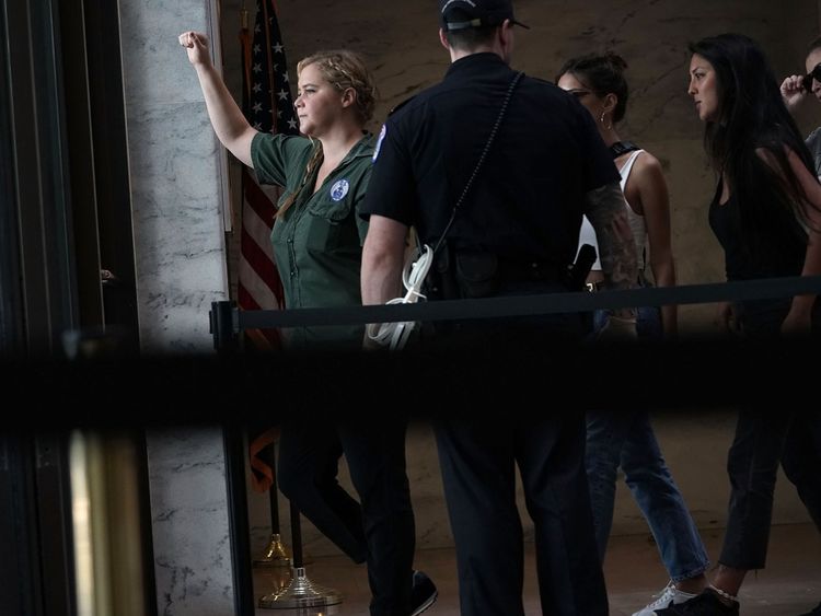 Schumer était l'un des milliers de personnes qui protestaient contre la nomination