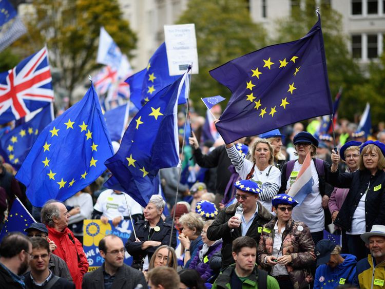 Manifestants contre le Brexit à la conférence du parti conservateur