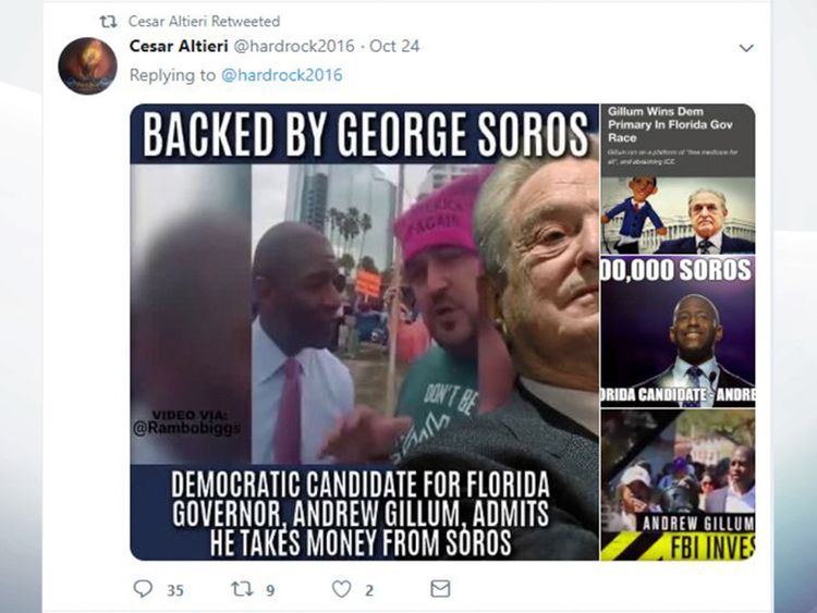 Son compte Twitter a publié un certain nombre de complots sur les démocrates. Pic: Twitter