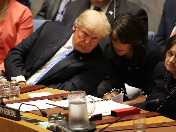 M. Trump et Mme Haley lors d'une réunion du Conseil de sécurité des Nations Unies à New York