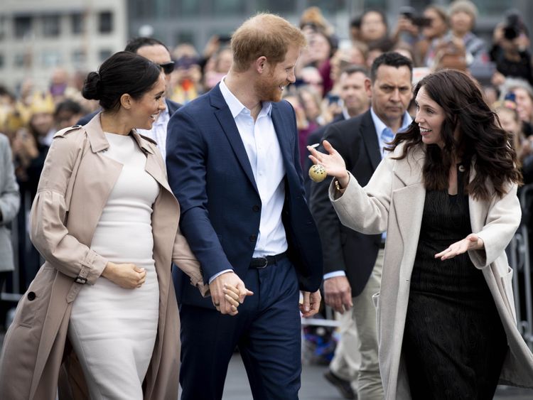 Le duc et la duchesse de Sussex avec Jacinda Ardern