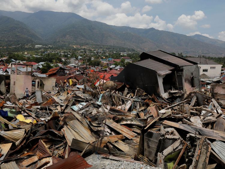 Ruines de maisons du sous-district de Balaroa à Palu, en Indonésie