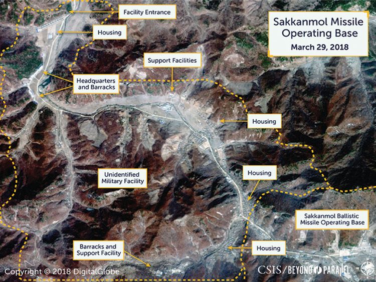 La base d’exploitation du missile Sakkanmol. Pic: DigitalGlobe / CSIS