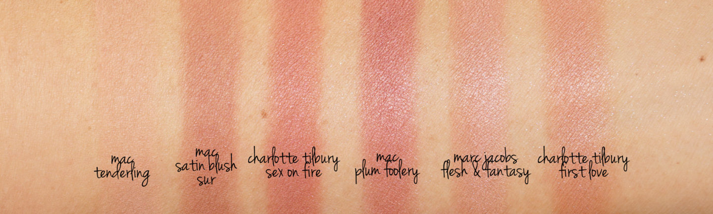 Échantillon MAC Sur Satin Blush contre Charlotte Tilbury, Marc Jacobs et MAC