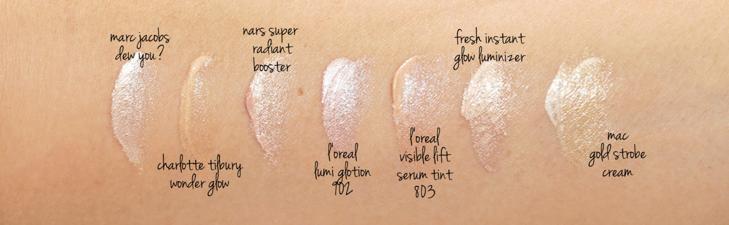 NARS Super Radiant Booster Swatches contre Charlotte Tilbury, Marc Jacobs, Fresh et L'Oréal | Le look book beauté