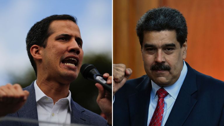 Le chef de l'opposition Juan Guaido (à gauche) et le président vénézuélien Nicolas Maduro