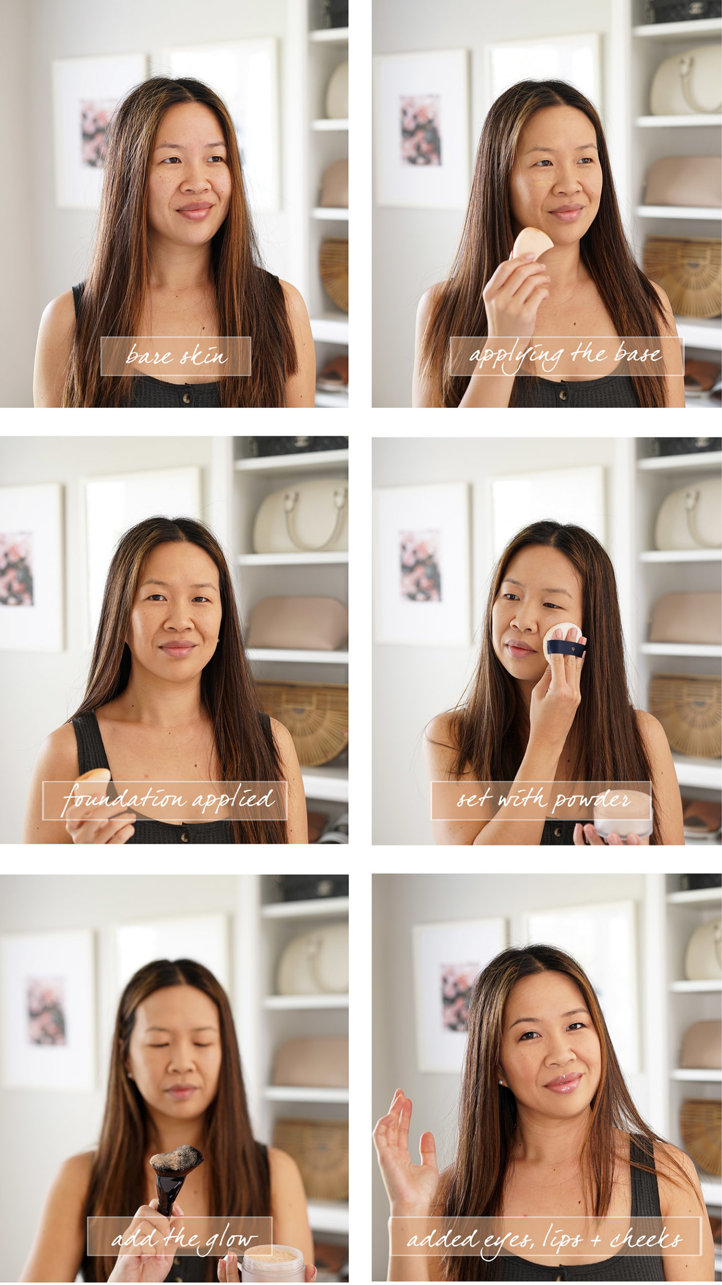 Application de Fondation Flawless Lumiere Radiance Perfecting de Laura Mercier, avant et après