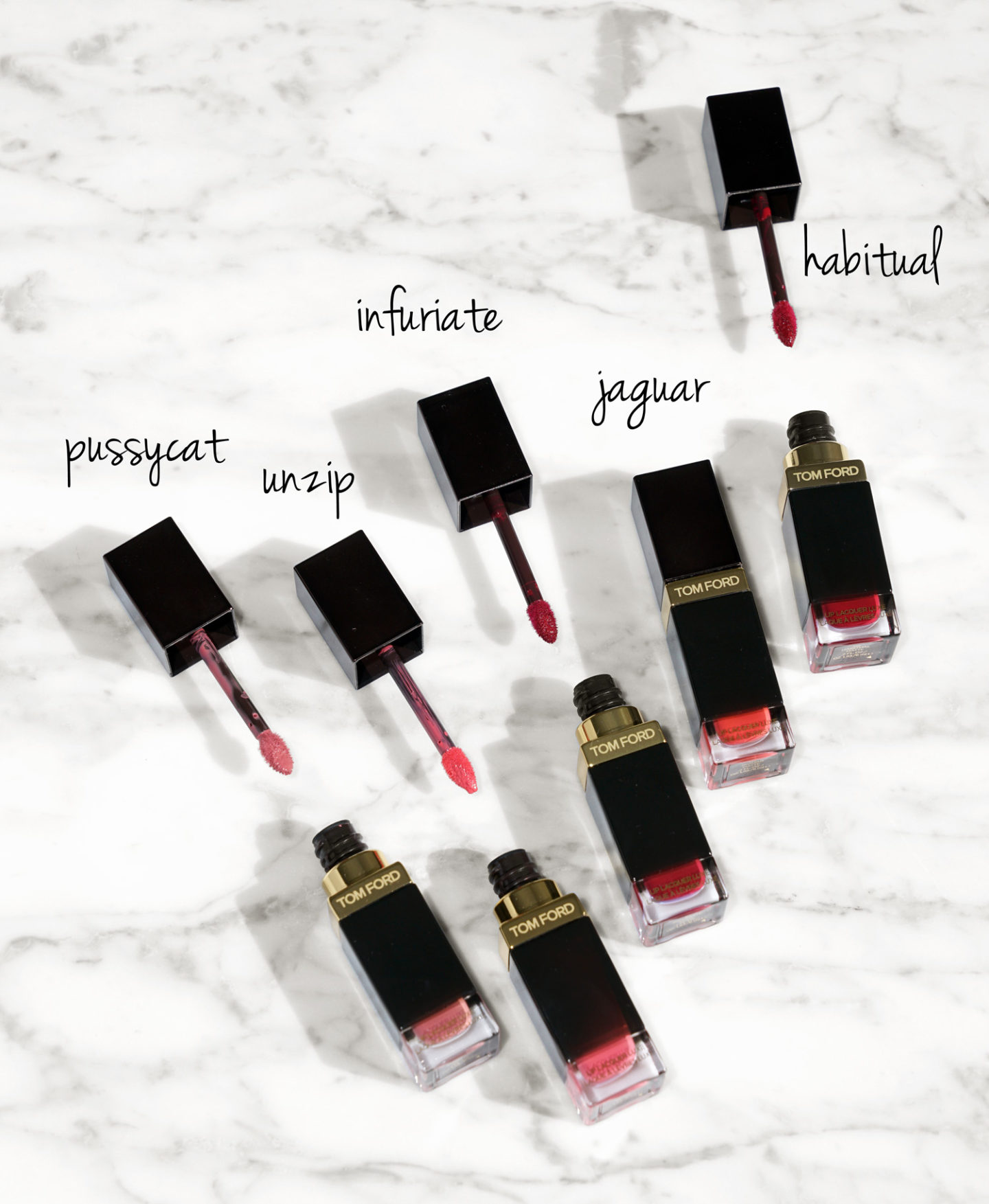 Tom Ford Lip Laque Luxe Pussycat, Décompressez, Enfure, Jaguar et Habituel