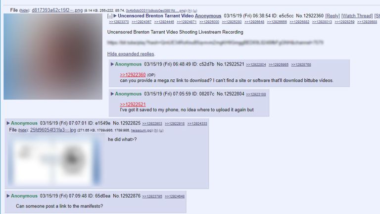 Une capture d'écran de la discussion sur 8chan