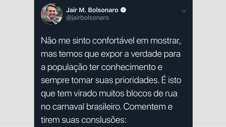 Bolsonaro a tweeté des carnavals de rue à Sao Paolo