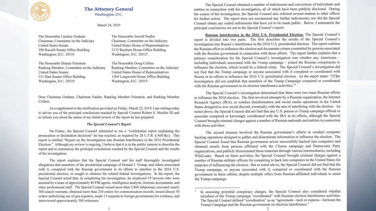 Les deux premières pages de la lettre de William Barr