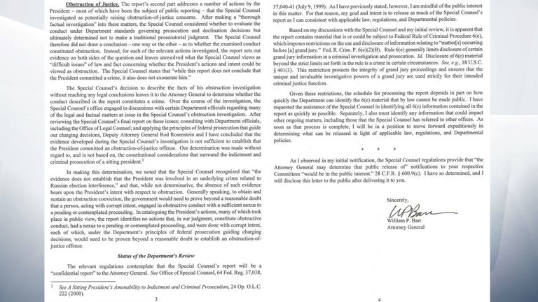 Pages trois et quatre de la lettre de William Barr 