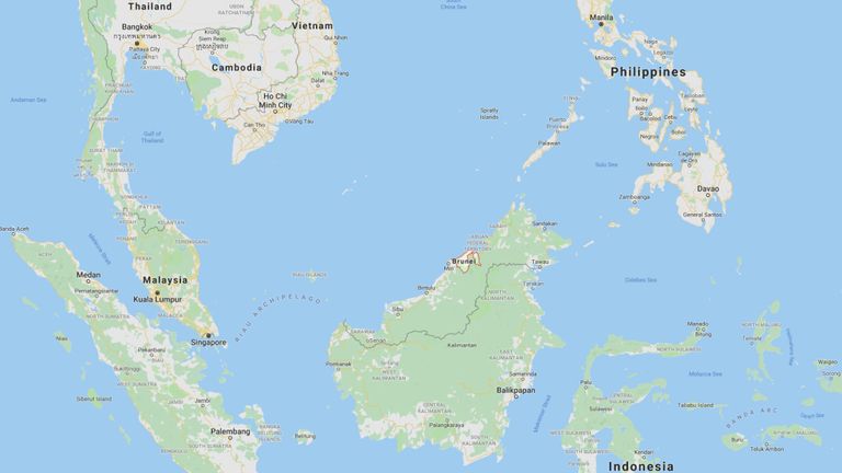 Le Brunei est proche des Philippines et de la Malaisie. Pic: Google maps