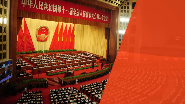Le Premier ministre chinois Wen Jiabao a prononcé son discours devant les principaux dirigeants du parti communiste au pouvoir à la séance d'ouverture du Congrès national du peuple au Grand Palais du Peuple le 5 mars 2009.