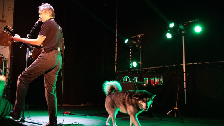 Peter Doherty se produit sur scène avec ses chiens husky à Newcastle, janvier 2019