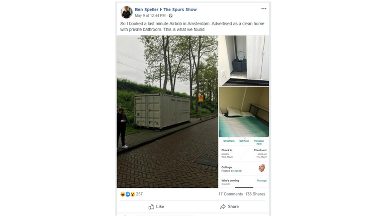 M. Speller a déclaré avoir réservé un hôtel dès qu'il a vu le conteneur