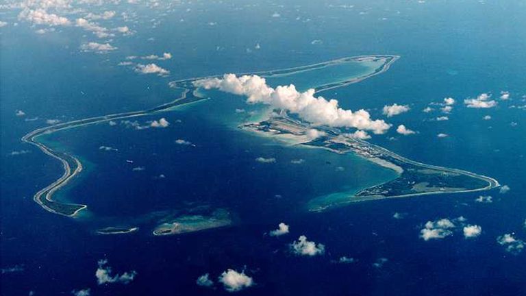 Une photo de fichier non datée montre Diego Garcia, la plus grande île de la
L’archipel des Chagos et le site d’une importante base militaire des États-Unis à
au milieu de l'océan Indien loué à la Grande-Bretagne en 1966. 