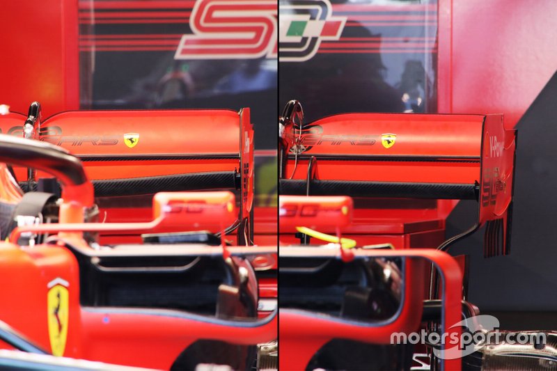 Comparaison aileron arrière Ferrari - Charles Leclerc (à gauche), Sebastian Vettel (à droite)